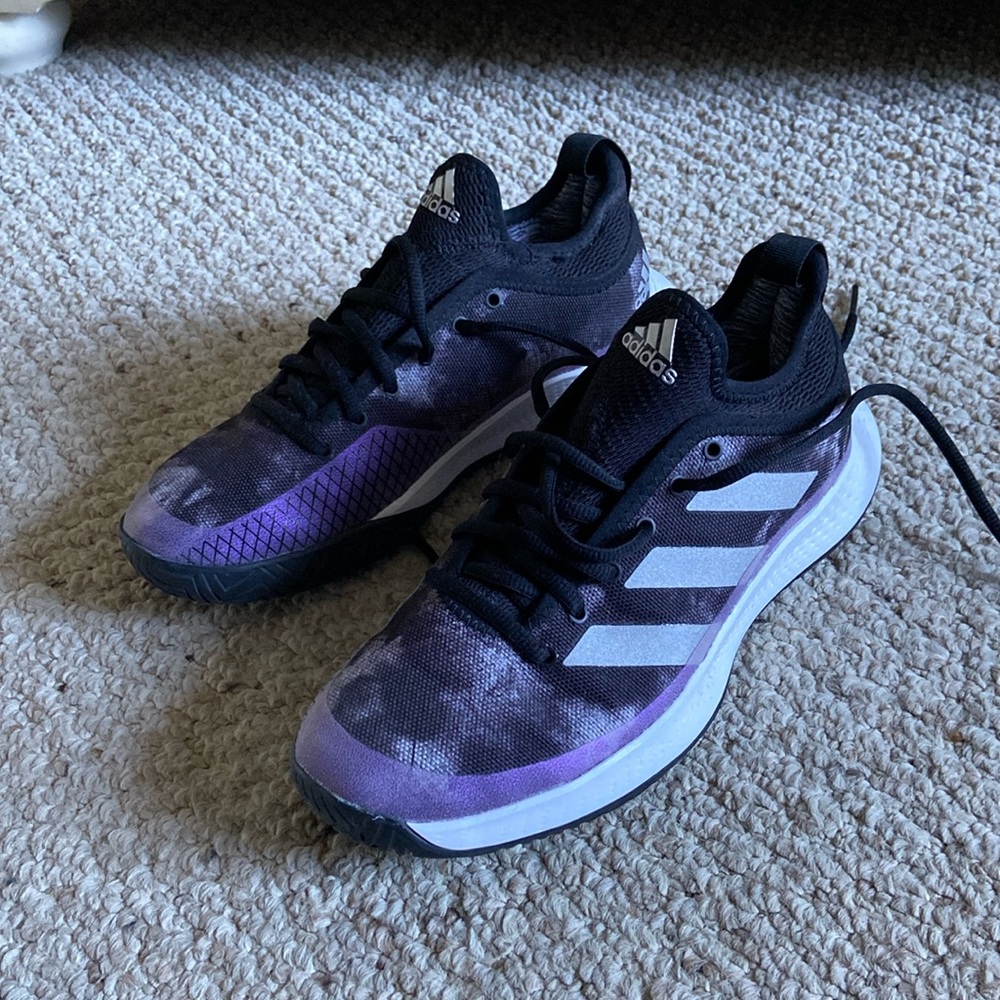 Adidas black & purple sneakers, size 6 1/2, worn once
